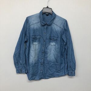Torrid Women Blouse Top Western Button Up Shirt Size 1 Blue Denim B164 -7